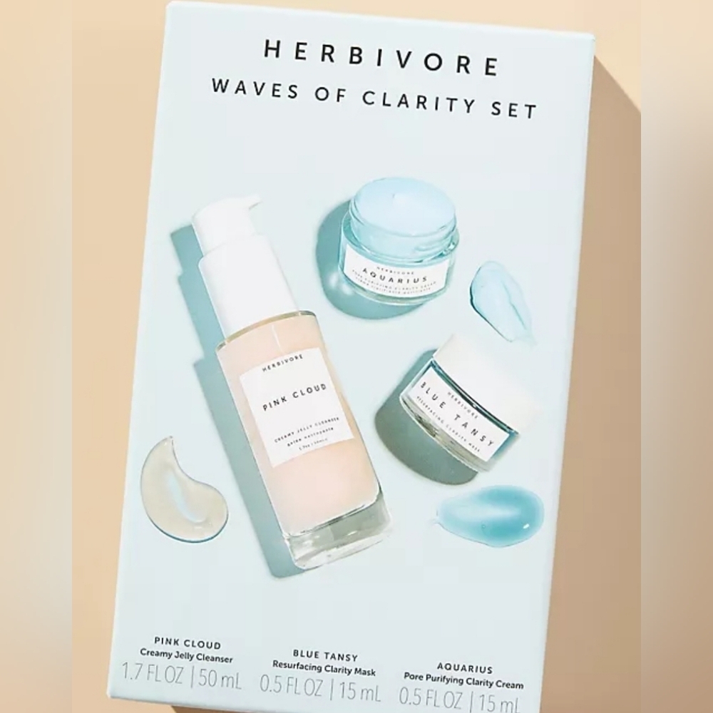 Herbivore waves of clarity set cleanser, resurfacing mask, clarifying cream New